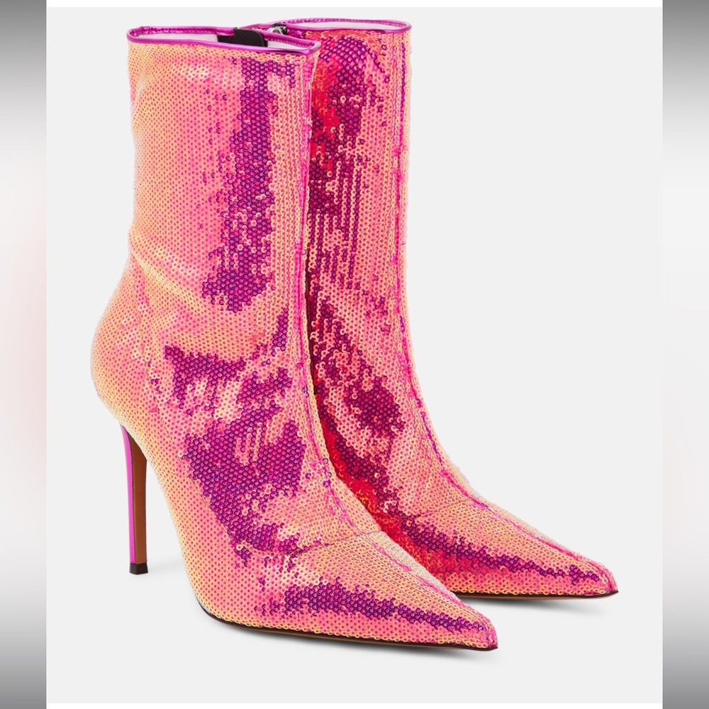 Alexandre Vauthier Sequin Stiletto Ankle Boots - Pink and Gold sz 37.5